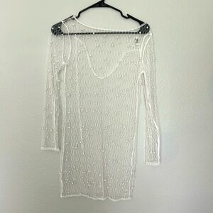 Pearl sheer long sleeve coverup